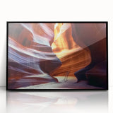 Framed acrylic artwork depicting a stunning landscape of canyons with rich earthy tones and intricate details, showcasing natural beauty in a modern black frame. Ideal for enhancing home decor and creating a serene atmosphere.