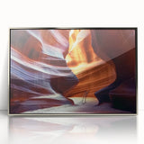 Framed acrylic artwork depicting a stunning landscape of canyons in vibrant colors, showcasing intricate details and textures for a dramatic home decor statement. Perfect for nature enthusiasts.