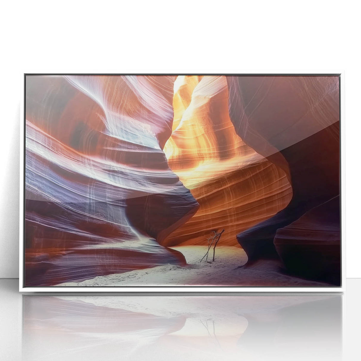 Framed acrylic artwork depicting a stunning landscape of canyons, showcasing vibrant earth tones and intricate textures, ideal for enhancing modern home decor.
