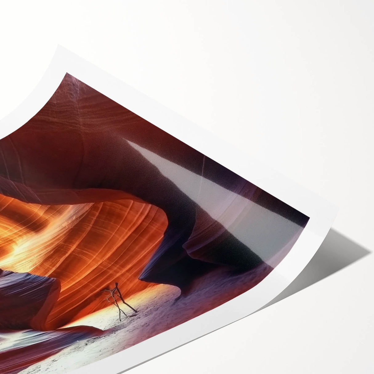 Vibrant landscape print of canyons showcasing rich earthy tones and intricate details, rolled and ready for display, perfect for enhancing modern home decor.