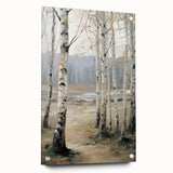 Acrylic landscape artwork displayed from the side, showcasing vibrant colors and intricate details, secured with clear pins against a sleek glass background. Ideal for modern decor enthusiasts.