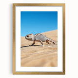 Desert landscape framed art piece with a gold mat, showcasing warm earthy tones and intricate details, perfect for enhancing home décor in modern or rustic settings.