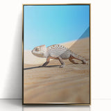 Framed acrylic artwork showcasing a vibrant desert landscape with golden accents, ideal for adding a touch of warmth to modern home decor. The design captures the essence of arid beauty and complements various interior styles.