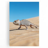 Stretched canvas artwork depicting a vibrant desert landscape at sunset, showcasing warm hues of orange and gold, perfect for enhancing modern home decor.