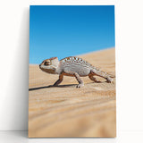 Desert landscape stretched canvas art showcasing vibrant orange and yellow hues of sunset over sand dunes, ideal for enhancing any modern home decor.