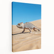 Stretched canvas artwork depicting a vibrant desert landscape, showcasing warm hues of orange and yellow with a textured finish, perfect for home decor.