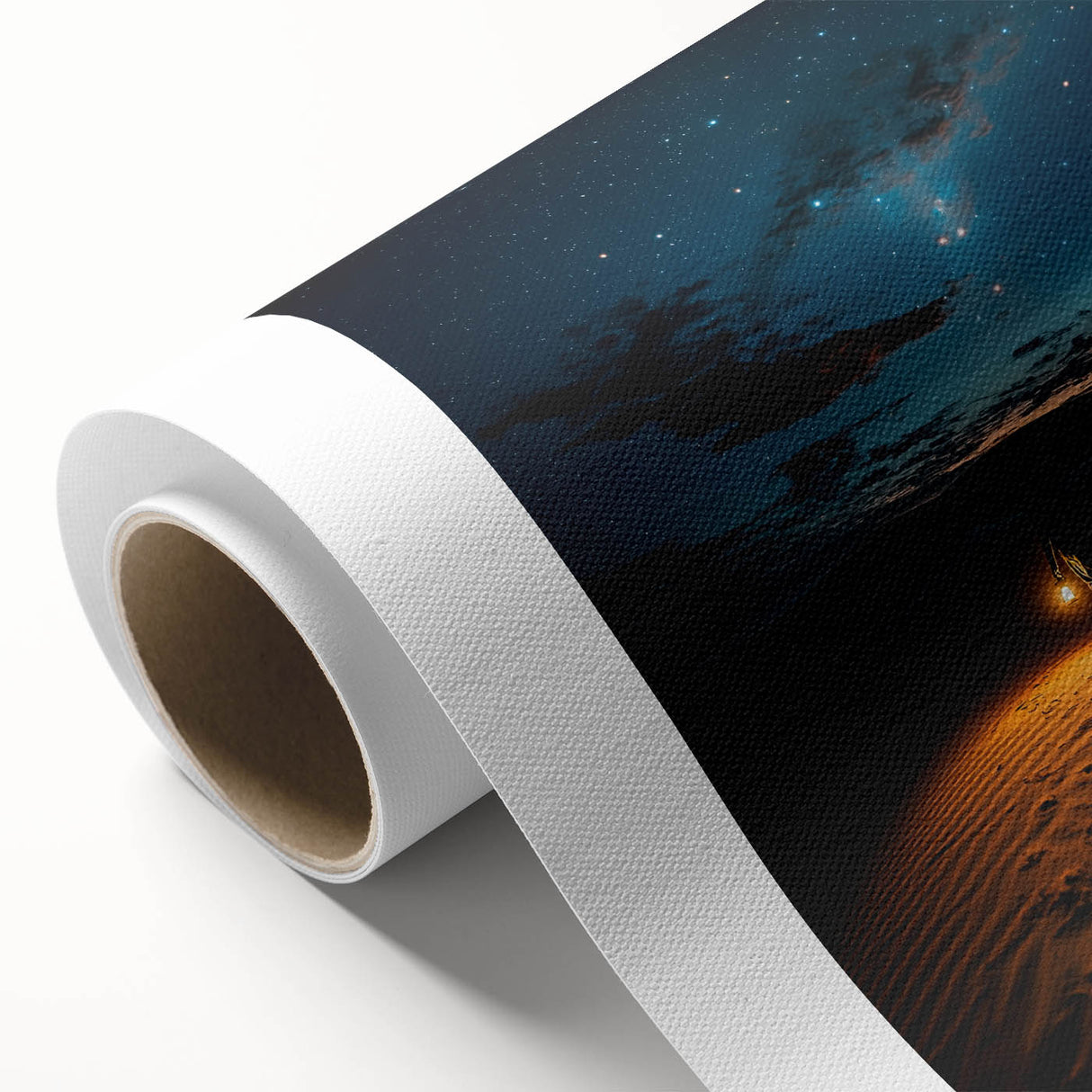 Desert landscape rolled canvas showcasing serene sand dunes under a vibrant sunset, perfect for adding warmth and tranquility to home decor.