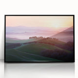 Framed acrylic landscape artwork depicting vibrant fields under a blue sky, presented in a sleek black frame, ideal for modern home decor and art enthusiasts.
