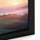 Close-up of a beautifully framed landscape canvas showcasing vibrant green fields and a blue sky, ideal for adding a serene touch to home decor. Perfect for nature lovers.