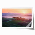 Vibrant rolled canvas print depicting a serene landscape with rolling fields under a blue sky, showcasing rich green hues and golden wheat, ideal for home decor.