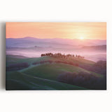 Vibrant stretched canvas artwork depicting lush green fields under a bright blue sky, ideal for enhancing home decor with a serene landscape theme.