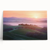 Vibrant stretched canvas featuring a serene landscape of lush green fields under a bright blue sky, showcasing natural beauty and tranquility, perfect for home decor.