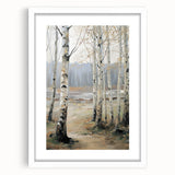 White-framed landscape artwork with a mat, showcasing a serene view of nature. Ideal for home decor or office spaces, enhancing ambiance and style.
