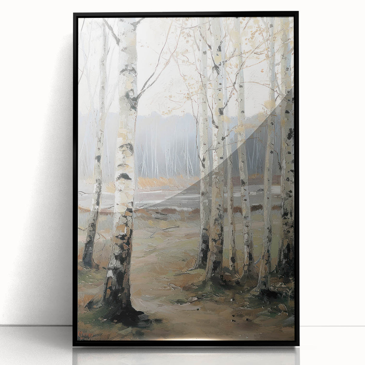 Framed acrylic landscape artwork showcasing a serene mountain scene in vivid colors, set against a sleek black frame, perfect for modern home decor.