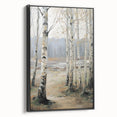 Framed canvas artwork showcasing a stunning landscape design in vibrant colors, featuring a sleek black frame and a side view perspective, ideal for home decor.
