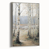 Framed canvas artwork showcasing a serene landscape scene with vibrant colors and intricate details, featuring a sleek silver frame, ideal for home decor.