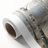 Rolled canvas artwork showcasing a vibrant landscape design with rich colors, elegantly packaged in a protective cardboard tube for easy display and transport.