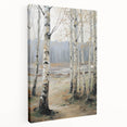 Stretched canvas art depicting a vibrant landscape scene with rich colors and intricate details, showcasing a side view that highlights its depth and texture. Perfect for home decor.