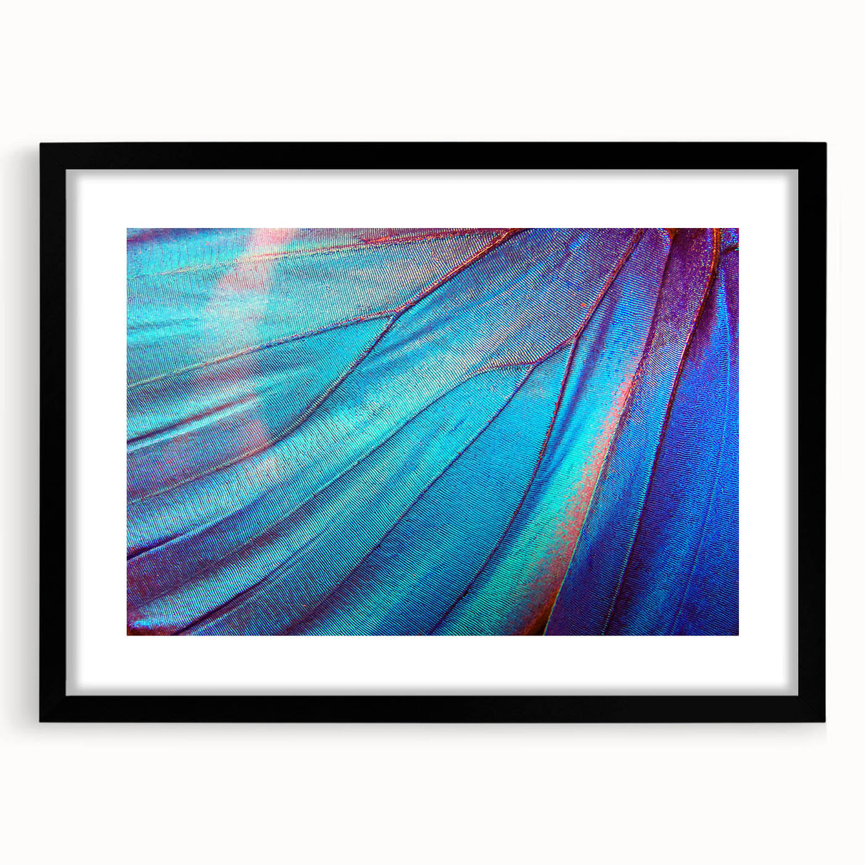 Extra large abstract art print featuring vibrant, colorful leaves on a textured canvas, framed in black.