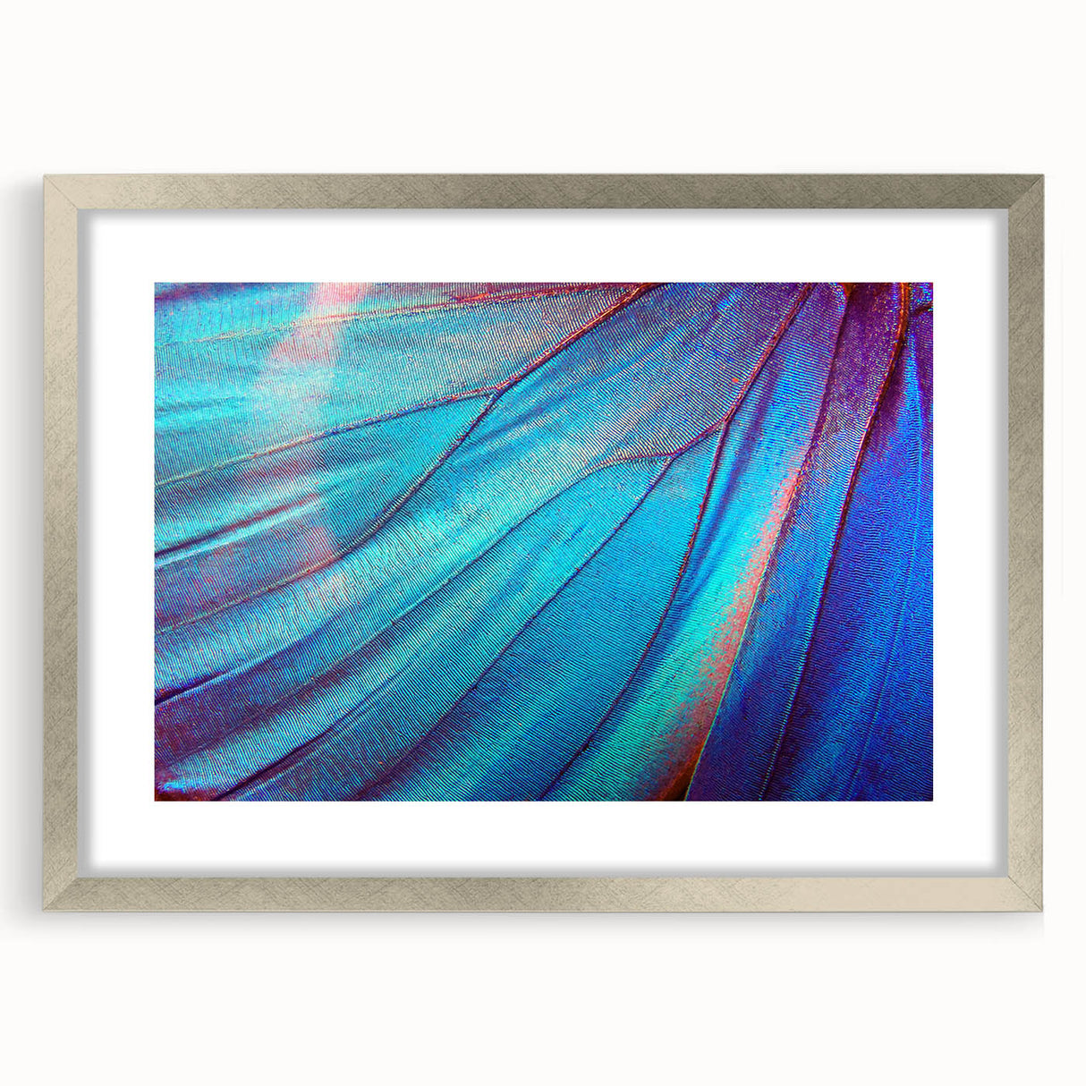 Textured art featuring close-up of green leaves in abstract style, displayed in a silver frame, suitable for bedroom decor.