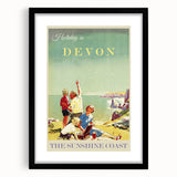 Retro Devon Travel Poster – Vintage Sunshine Coast Print