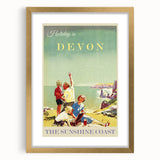 Retro Devon Travel Poster – Vintage Sunshine Coast Print