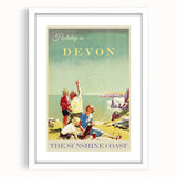 Retro Devon Travel Poster – Vintage Sunshine Coast Print