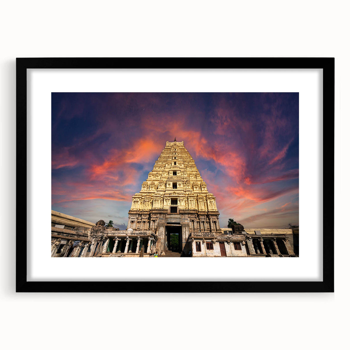 Abstract art print featuring vibrant colors and textured design on a large canvas, framed in black.