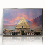 Mid-century modernist art depicting an Indian landscape in muted earth tones on a framed acrylic panel.