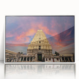 Art Deco poster of a serene Indian landscape in muted green and blue tones, framed acrylic, ideal for modern art wall decor.