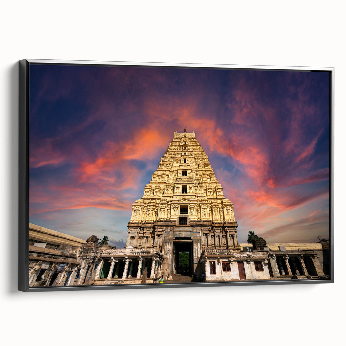 Black and white landscape art painting of an Indian scenery on framed canvas, ideal for bedroom wall decor.