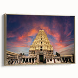 Framed canvas wall art featuring a vintage-style Indian landscape in gold and black tones, ideal for bedroom decor.