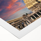 Art deco poster featuring serene Indian landscape in muted earth tones on rolled canvas, suitable for dining room decor.