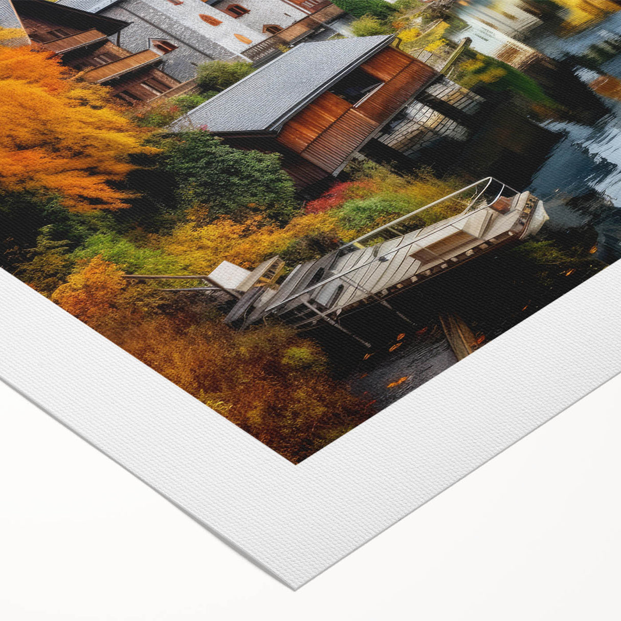 Art deco poster of an Austrian landscape in muted earth tones on rolled canvas, suitable for dining room decor.