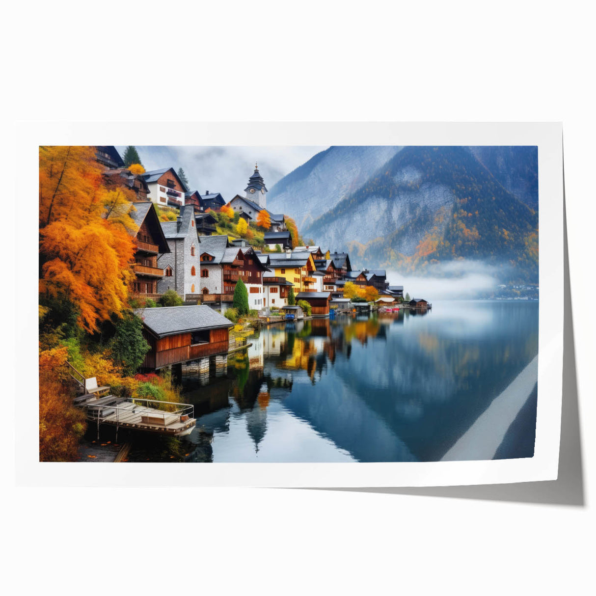 Extra large rolled print of a floral Austrian landscape in pastel shades, ideal for dining room wall art.