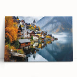 Black and white photograph of a European street scene on a large stretched canvas, suitable for kitchen wall art.