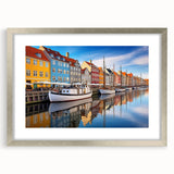 Extra large abstract art print depicting a textured European scenery in muted earth tones, framed in silver.