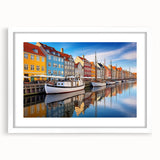 Textured abstract art print of a European scenery in muted earth tones, framed with a white mat, ideal for bedroom decor.