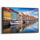 Black and white landscape art painting of a European city, printed on framed canvas, suitable for bedroom decor.