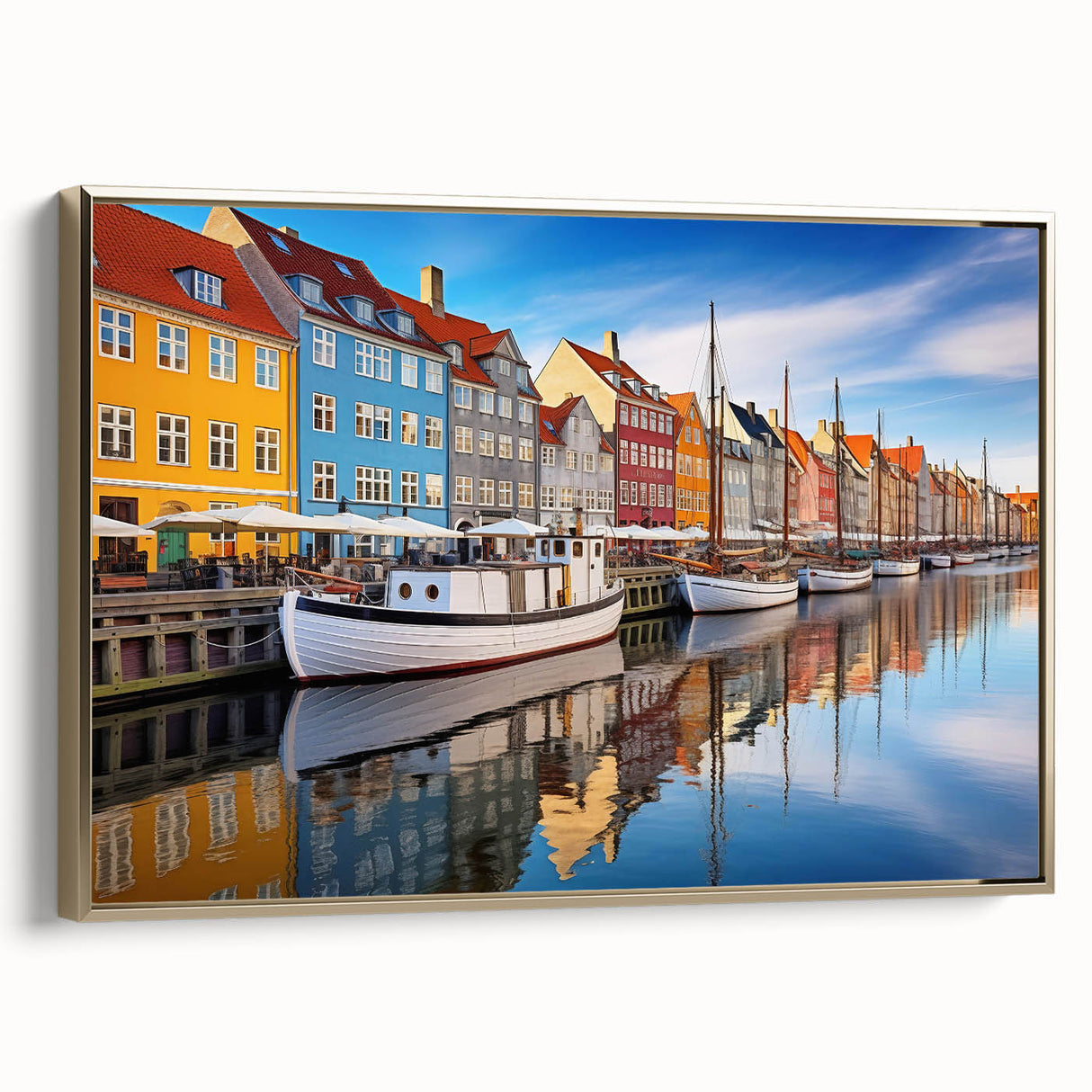 Framed canvas featuring a vintage landscape of a European scene in muted gold and black tones, ideal for bedroom wall decor.