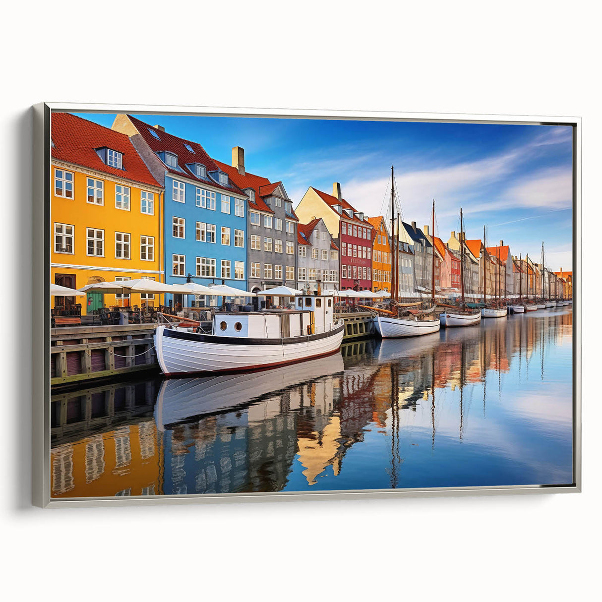 Landscape art painting of a European scenery on framed canvas, featuring muted earth tones.