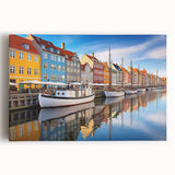 Black and white photograph of a European cityscape on stretched canvas, ideal for kitchen wall art.