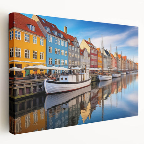 Large canvas print of a serene European landscape in muted green and blue tones, ideal for kitchen wall art.
