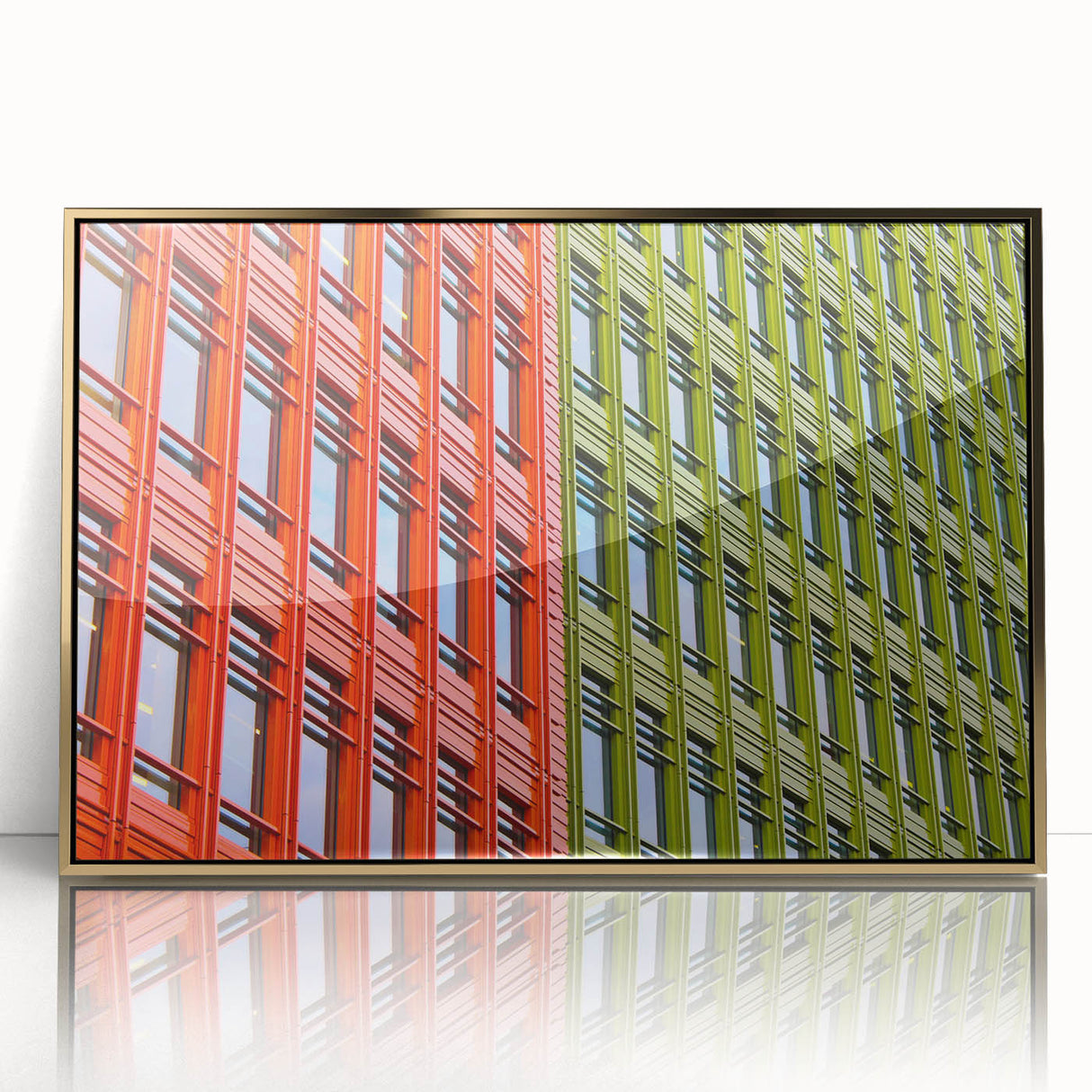 Art deco poster of London scenery in gold frame, acrylic print, suitable for modern art wall decor in a nursery.