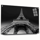 Acrylic print of Paris scenery with muted gray and blue tones, ideal for dining room decor.