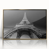 Art deco poster of Paris scenery in muted gold and blue tones on framed acrylic, ideal for modern art wall decor.