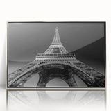 Acrylic print of Paris scenery with silver frame, showcasing muted tones, ideal for modern art wall decor.