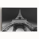 Black and white print of Paris skyline on large stretched canvas, suitable as kitchen wall art or for bedroom ambiance.