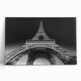 Black and white large art print of Paris scenery on stretched canvas, suitable for kitchen wall art.