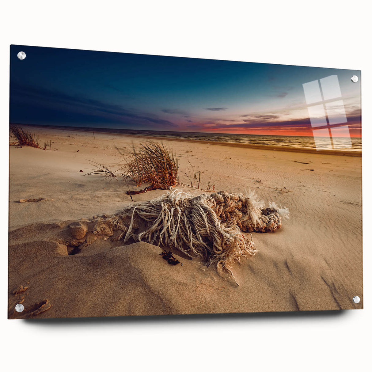 Acrylic print of a Lithuanian landscape in muted earth tones, ideal for bedroom or dining room decor.